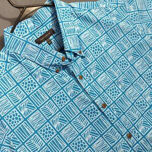 Andy South Shirt Men's 3XL Blue Patterned Hawaiian Button Down Short Sleeve